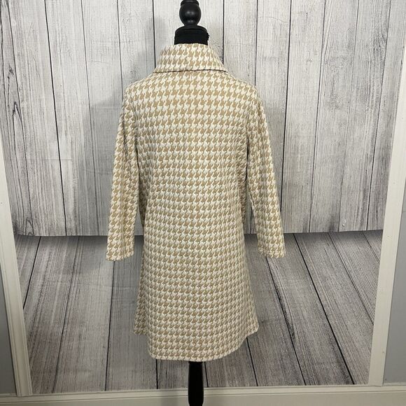 Tyler Boe Women's Small Tan & White Houndstooth Cowl Neck Classic Mini Dress - Picture 8 of 12
